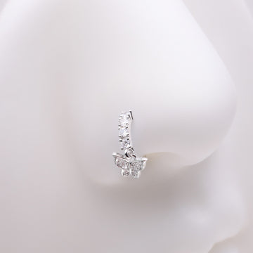 Detail View 1 of Butterfly Elegance Sparkle Dangle Multi-Gem Lined Bendable Hoop Ring-Clear Gem